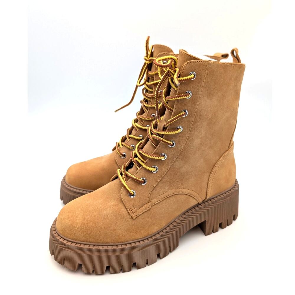 Dolce Vita Glisten Lug Sole Lace-Up Combat Boots Women's Tan Size US8.5 EU39